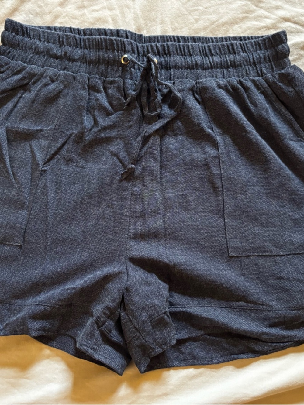 Staccato Navy Blue Linen Blend Shorts Size Medium Elastic Waist Casual Summer